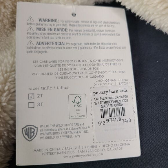 Pottery Barn Kids 2T MAX Where The Wild Things Are Wolf Costume *MISSING HAT* - Picture 3 of 15